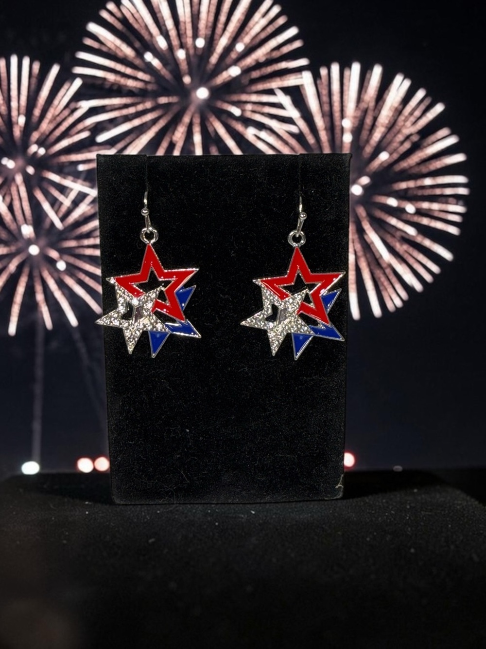 Patriotic Multi-Star Drop Earrings - Red, Blue & Silver